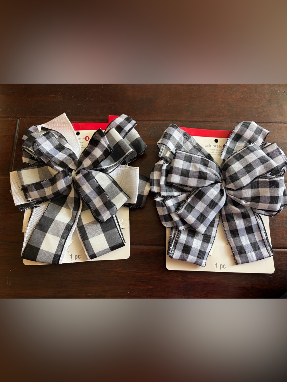 Celebrate It Black and White Gingham Ribbon Hair Bows - Pair